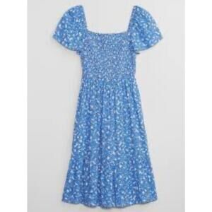 Gap Midi Dress Square Neck Smocked Floral Tiered Womens Medium 662295 Blue White